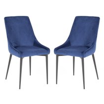 Payton Navy Velvet Dining Chairs With Metal Legs In Pair