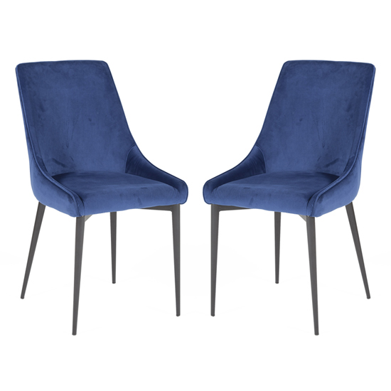 Payton Navy Velvet Dining Chairs With Metal Legs In Pair