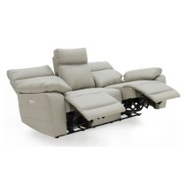 Posit Electric Recliner Leather 3 Seater Sofa In Light Grey