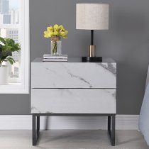 Strada Gloss Bedside Cabinet And 2 Drawer In Diva Marble Effect