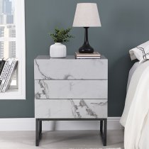 Strada Gloss Bedside Cabinet And 3 Drawer In Diva Marble Effect