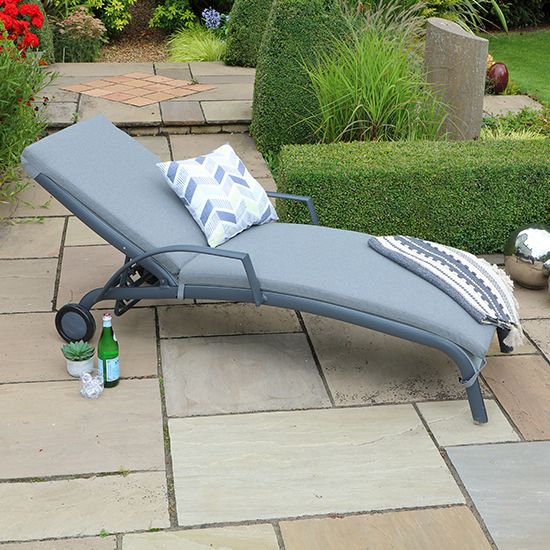 Thirsk Outdoor Cushioned Sun Lounger In Graphite Grey