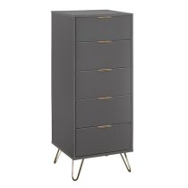 Aral Narrow Wooden Chest Of 5 Drawers In Charcoal