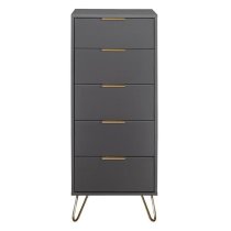 Aral Narrow Wooden Chest Of 5 Drawers In Charcoal