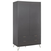 Aral Wooden Wardrobe With 2 Doors And 2 Drawers In Charcoal