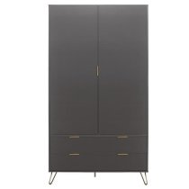 Aral Wooden Wardrobe With 2 Doors And 2 Drawers In Charcoal