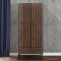 Huston Wooden Wardrobe With 2 Doors And 1 Drawer In Walnut