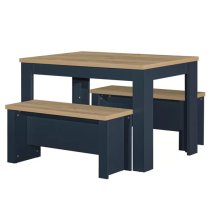 Highland Wooden Dining Table And 2 Benches In Navy Blue And Oak