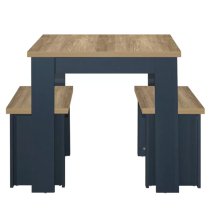 Highland Wooden Dining Table And 2 Benches In Navy Blue And Oak