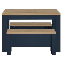 Highland Wooden Dining Table And 2 Benches In Navy Blue And Oak