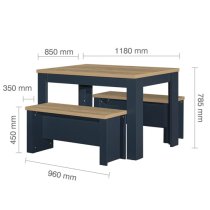 Highland Wooden Dining Table And 2 Benches In Navy Blue And Oak