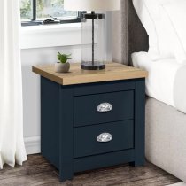 Highland Wooden Bedside Cabinet With 2 Drawers In Blue And Oak