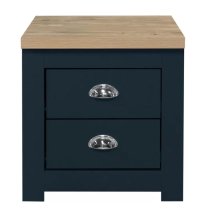 Highland Wooden Bedside Cabinet With 2 Drawers In Blue And Oak