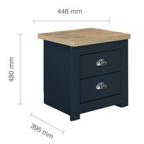 Highland Wooden Bedside Cabinet With 2 Drawers In Blue And Oak