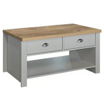 Highland Wooden Coffee Table With 2 Drawers In Grey And Oak