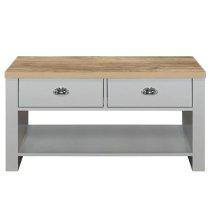 Highland Wooden Coffee Table With 2 Drawers In Grey And Oak