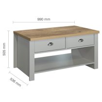 Highland Wooden Coffee Table With 2 Drawers In Grey And Oak