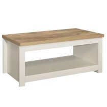 Highland Wooden Coffee Table With Lower Shelf In Cream And Oak