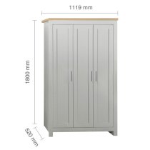 Highland Wooden Wardrobe With 3 Doors In Grey And Oak