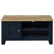 Highland Wooden TV Stand With 1 Door In Navy Blue And Oak