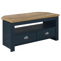 Highland Wooden Corner TV Stand In Navy Blue And Oak