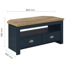 Highland Wooden Corner TV Stand In Navy Blue And Oak