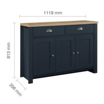 Highland Wooden Sideboard With 3 Door 2 Drawer In Blue And Oak