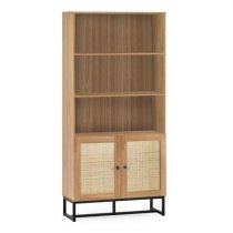 Pabla Wooden Tall Bookcase With 2 Doors 2 Shelves In Oak