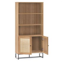 Pabla Wooden Tall Bookcase With 2 Doors 2 Shelves In Oak