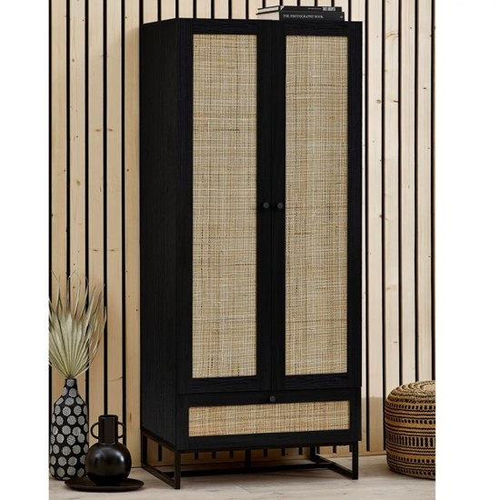 Pabla Wooden Wardrobe With 2 Doors 1 Drawer In Black