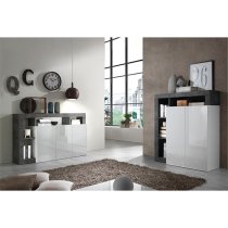 Hanmer High Gloss Highboard With 2 Doors In White And Oxide