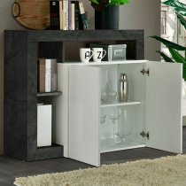 Hanmer High Gloss Sideboard With 2 Doors In White And Oxide