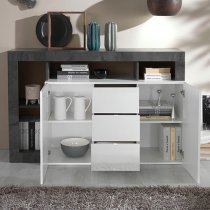 Hanmer Gloss Sideboard With 2 Doors 3 Drawers In White And Oxide