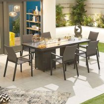 Flitwick 200cm Glass Dining Table With Firepit In Matt Slate