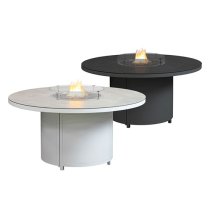 Flitwick Round 180cm Glass Dining Table With Firepit In Matt Slate