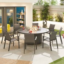 Flitwick Round 180cm Glass Dining Table With Firepit In Matt Slate