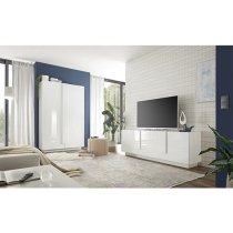 Jining High Gloss TV Stand With 3 Doors In White