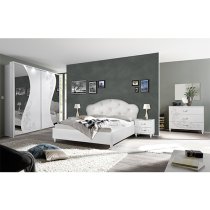 Naihati Mirrored Wooden Sliding Wardrobe In White With LED