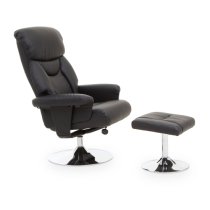 Dumai PU Leather Recliner Chair With Footstool In Black