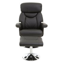 Dumai PU Leather Recliner Chair With Footstool In Black