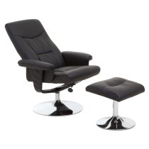 Dumai Leather Recliner Chair With Footstool In Black