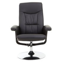 Dumai Leather Recliner Chair With Footstool In Black