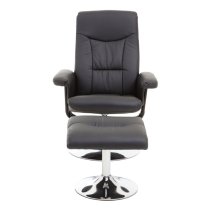 Dumai Leather Recliner Chair With Footstool In Black