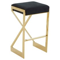 Azaltro Black Velvet Bar Stool With Gold Steel Frame