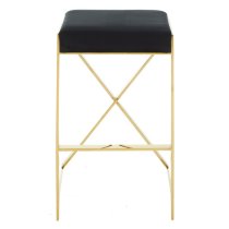 Azaltro Black Velvet Bar Stool With Gold Steel Frame