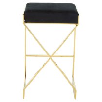 Azaltro Black Velvet Bar Stool With Gold Steel Frame