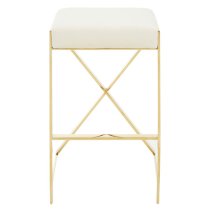 Azaltro Ivory Velvet Bar Stool With Gold Steel Frame