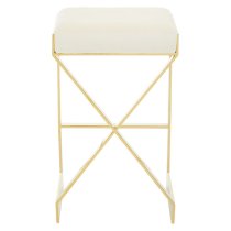 Azaltro Ivory Velvet Bar Stool With Gold Steel Frame