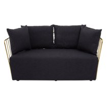 Azaltro Fabric 2 Seater Sofa With Gold Steel Frame In Black