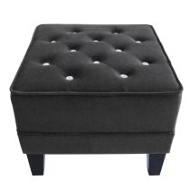 Chesterfield Footstool In Black Velvet With Diamante